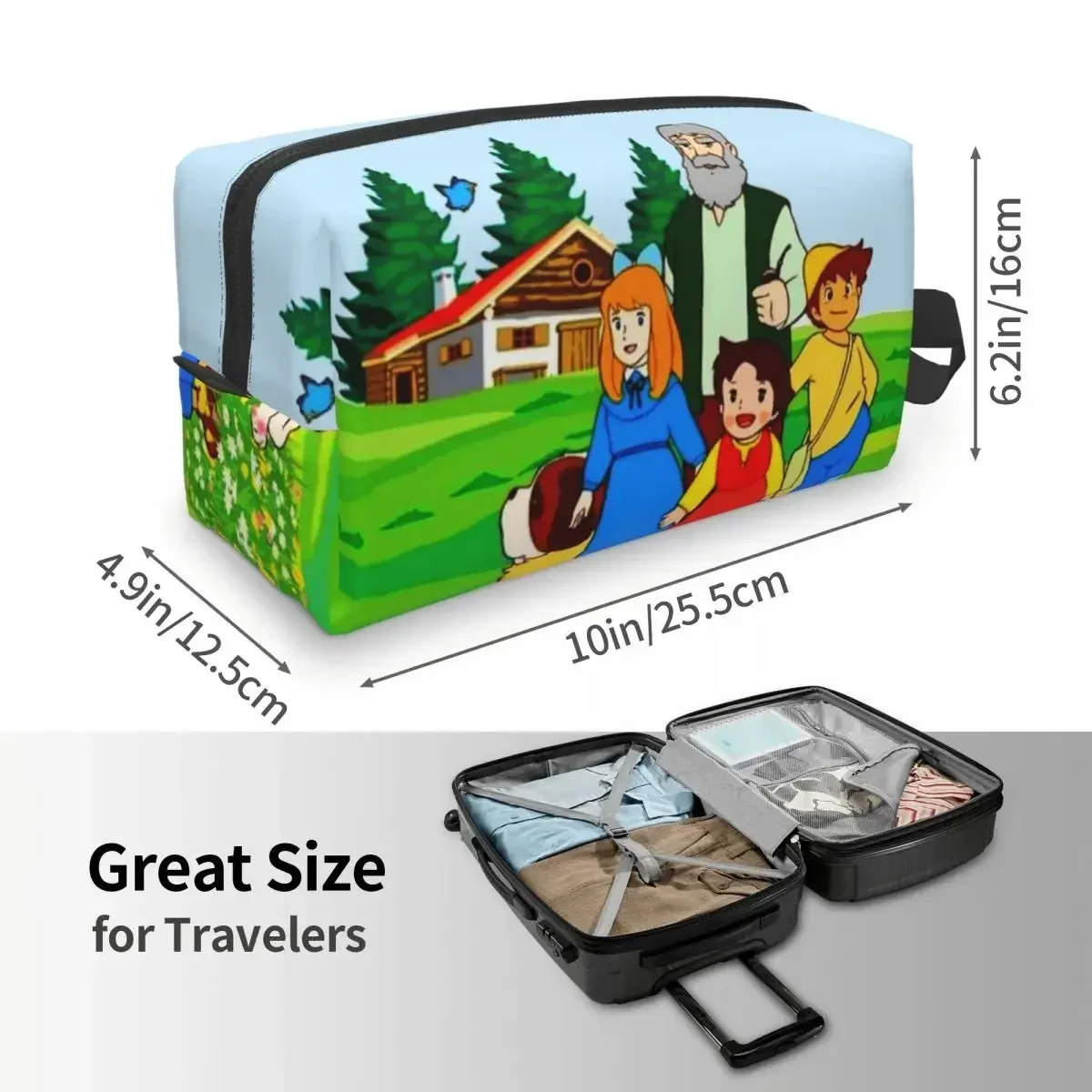 Heidi Peter And Grandpa Family Travel Cosmetic Bag Alps Mountain Anime Makeup Toiletry Organizer Ladies Beauty Storage Dopp Kit