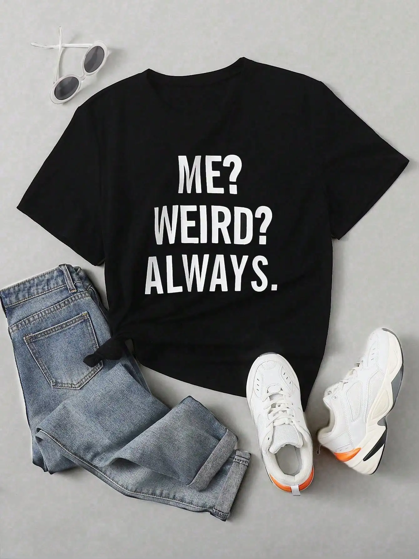 Women's Letter Print Short Sleeve T-Shirt ME WEIRD ALWAYS