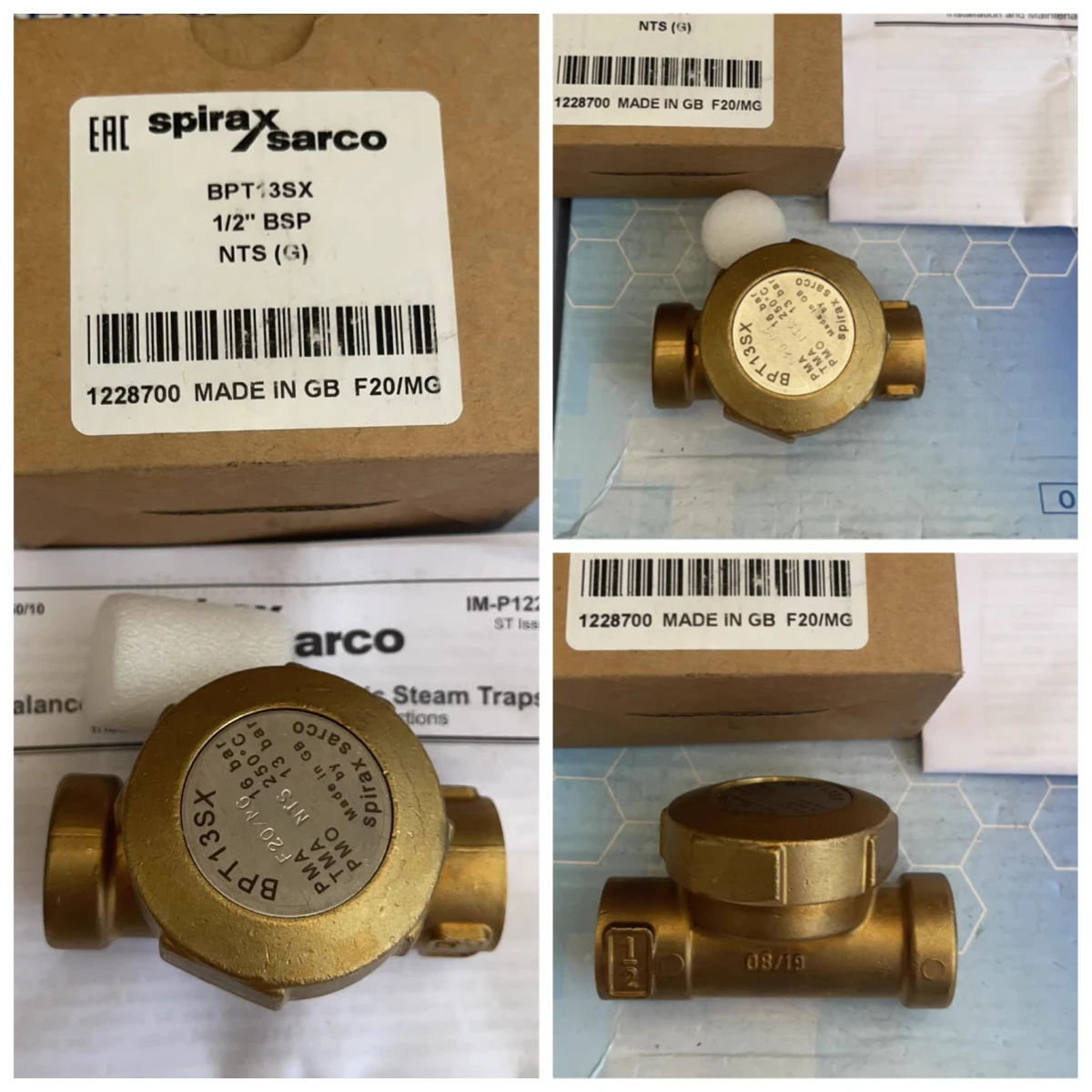 Pharmaceutical factory with Spirax Sarco thermal energy trap BPT13SX, 1/2 inch, PN16, imported.
