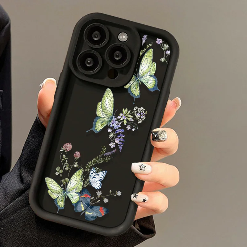 

Artistic painting butterfly shel For IPhone15 11 12 13 14 ProMax XSmax XR X 7 8 14 15Plus Anti-slip and anti-fall phone case