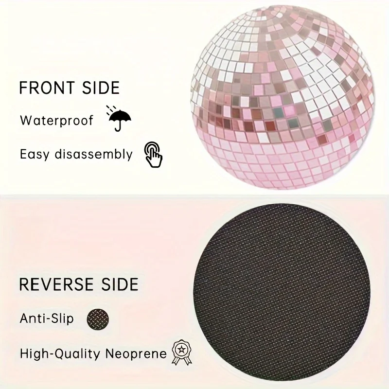 Picture 5: Set Of 2 Pink Disco Ball Coasters With A Simulated Design, Perfect For Car Cup Holders. An Original And Imaginative Present For