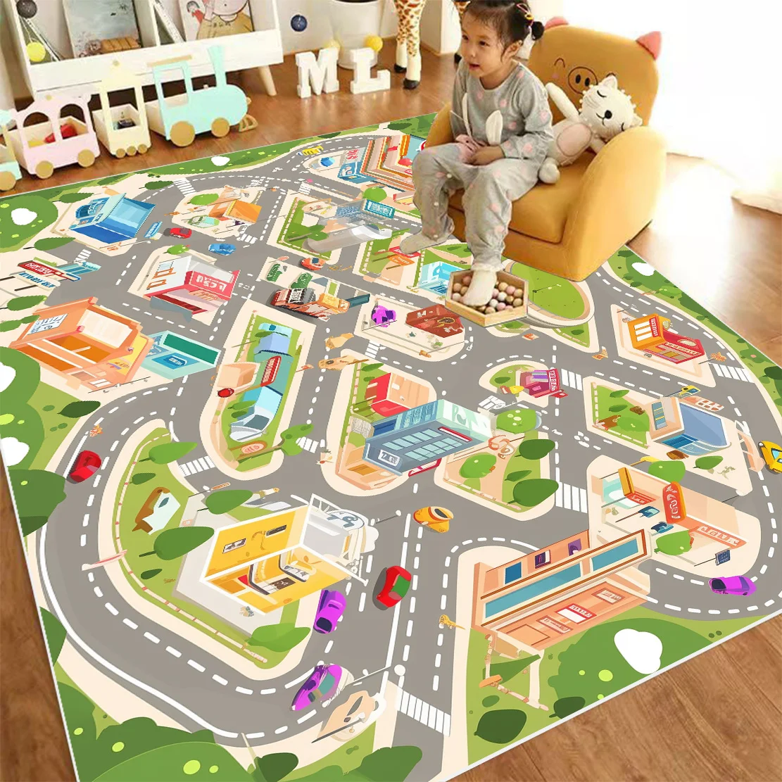 Kids Climbing Mat City Traffic Maze Carpet Puzzle Game Crawling Mat Living Room Fluffy Large Area Rug Washable Lounge Carpet