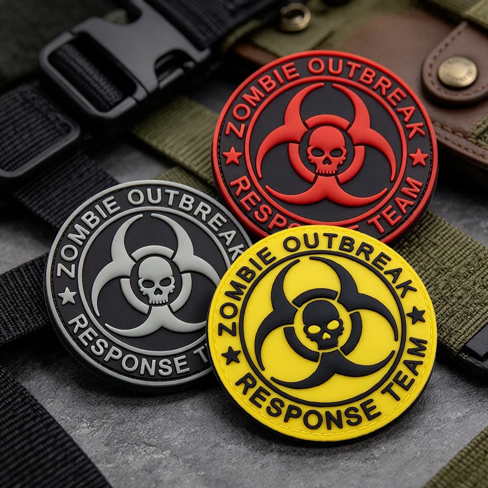 Round Zombie Outbreak Response Team PVC Patch Rubber Hook Backing Badge Biohazard Skull Emblem for Tactical Backpack Vest Jacket