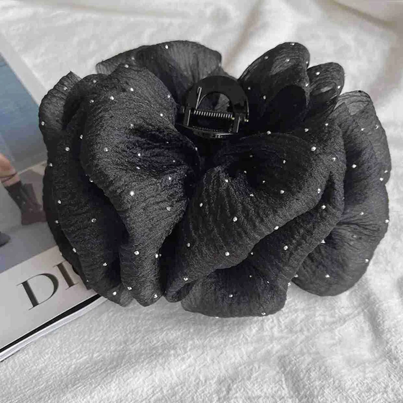 Sweet Mesh Tulle Big Bow Hair Claw Clips for Women Girls White Black Bowknot Hair Clamp Ponytail Hairpin Headdress Accessories