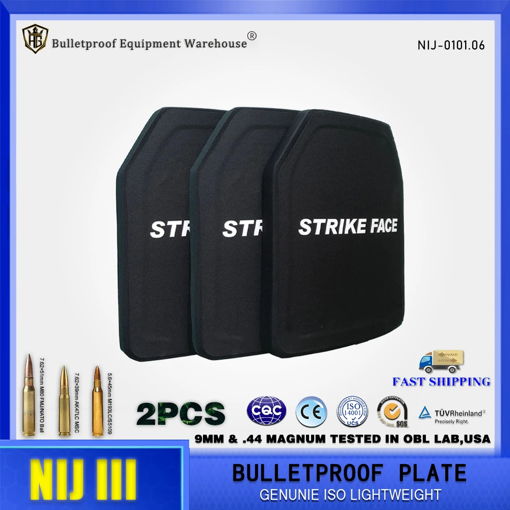 NIJ III Stand PE Silicon Carbide Bulletproof Plate, ISO Light Weight, Painel Balístico, Anti AK47, MSC, Genuine, 7.62mm, 2 Pcs