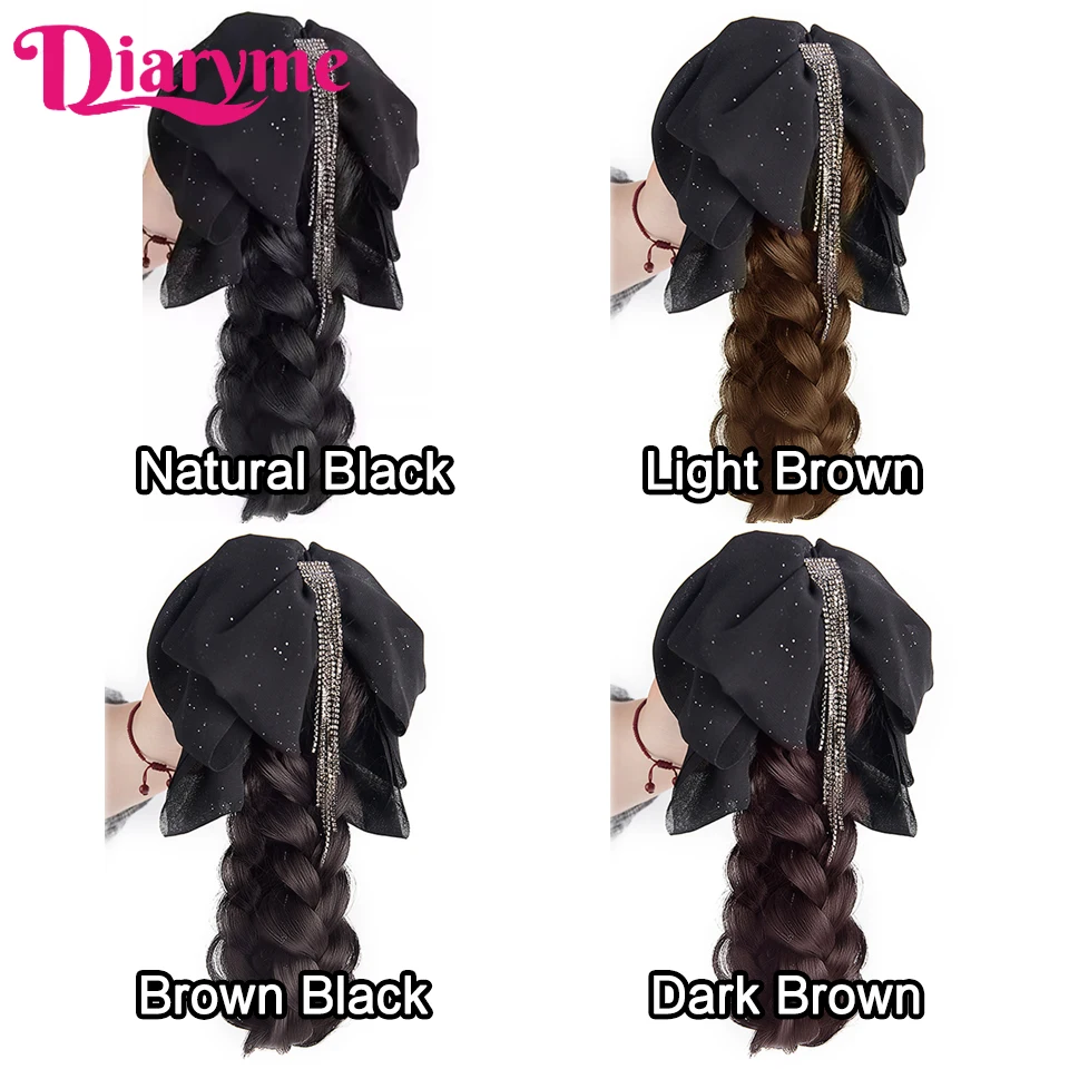 Claw Clip Braided ponytail Wig Female Tassel Bow Low Ponytail Natural Braided Hair Synthetic Fake Braids Ponytail Hair Extension