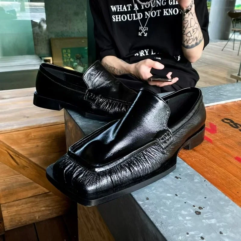 New Design Super Soft Cowhide Square Toe Casual Loafers Mens Genuine Leather High Quality Dress Leather Shoes Youth Flats