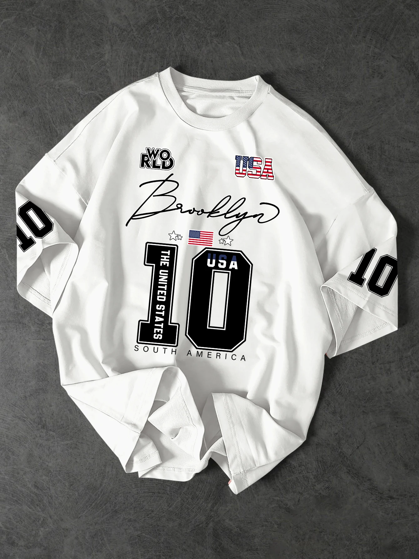 USA Brooklyn Style 10 Print Oversized T Shirt Men's Streetwear Vintage Jersey Tee