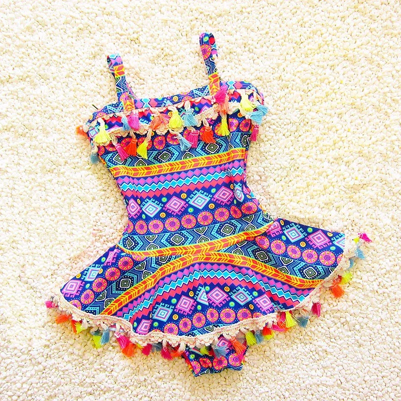 

2024 Tassel One Piece Kids Swimwear Cute Baby Girl Swimsuit Summer Children Bathing Suits Sport Beach Toddler Clothes Beachwear