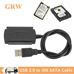 Grwigeou-Cabo de disco rígido, USB 2.0 para IDE cabo SATA, 3 em 1, S-ATA, 2.5 in, 3.5 in, adaptador HDD, cabo conversor para PC, Laptop