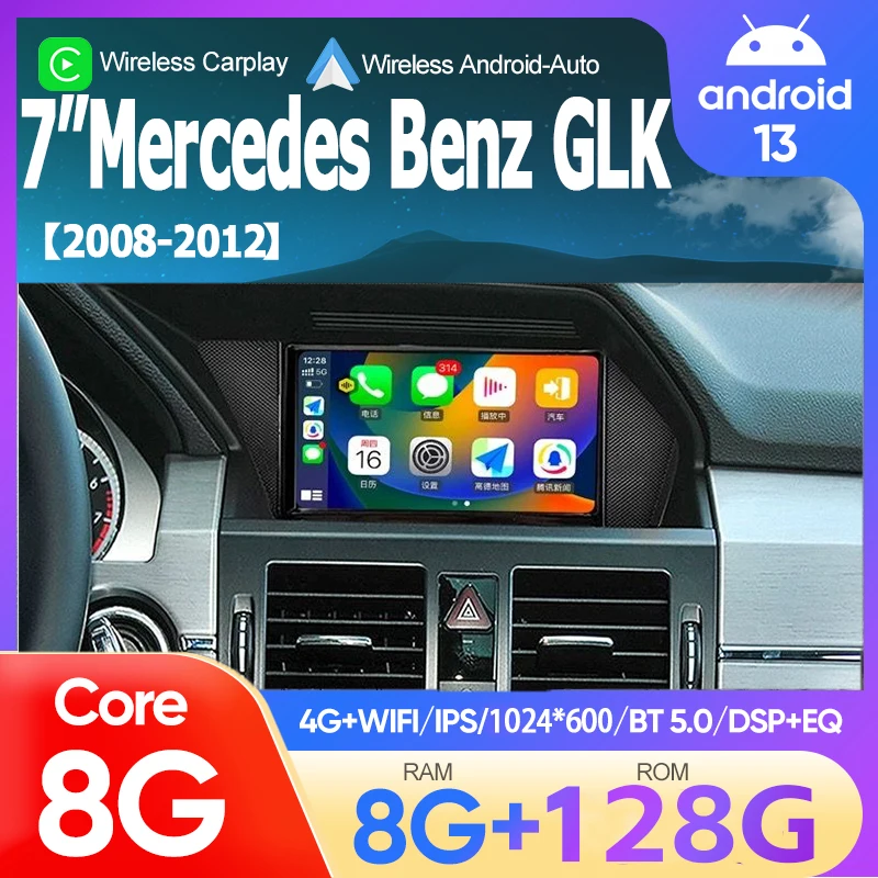 FOR Android 13 Car Multimedia Player MERCEDES BENZ GLK 2008 - 2012 Gps Navigation Stereo Car Radio 8GB+128GB BT Carplay DSP