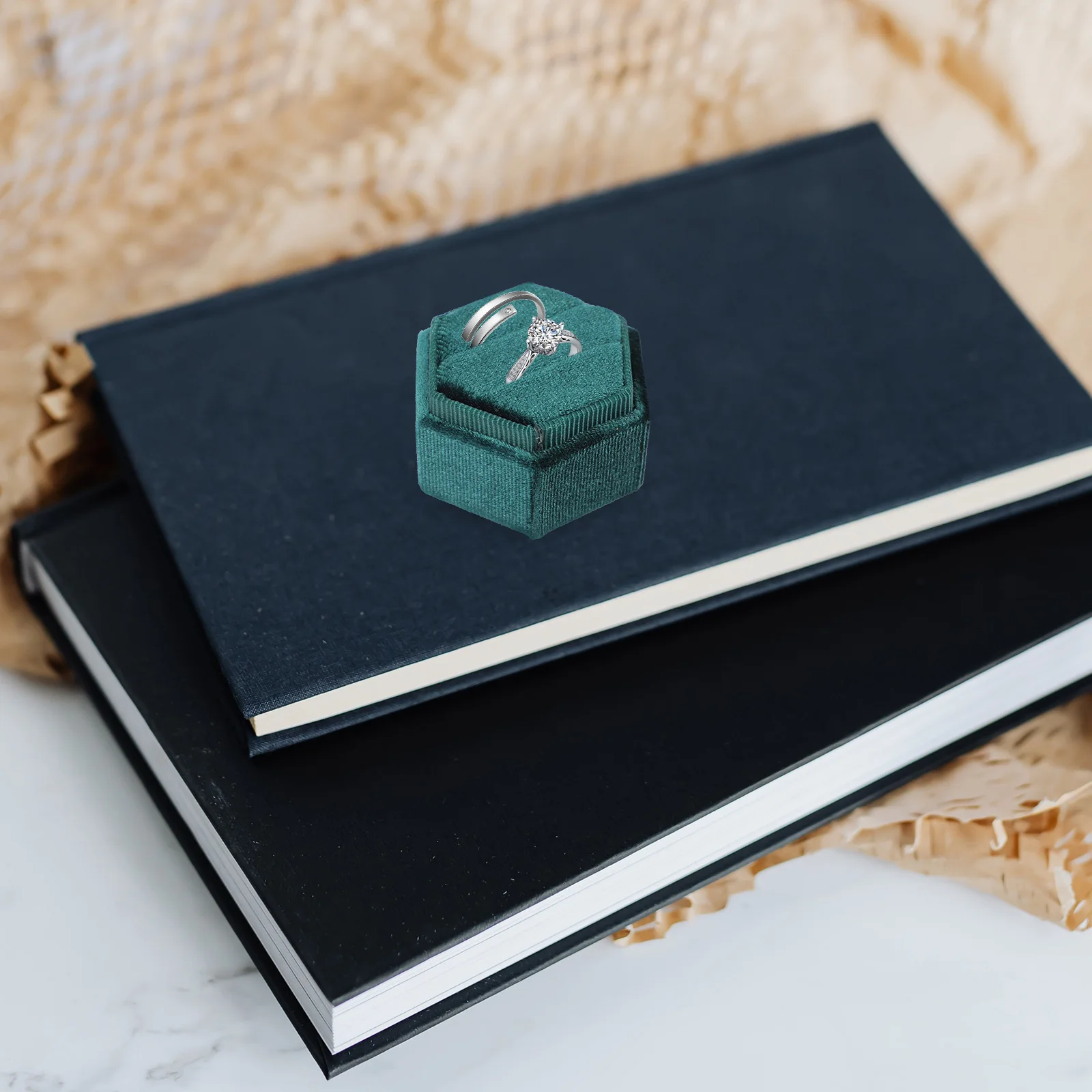 

Luxurious Hexagon Ring Box Coated with Rubber Paint Portable Jewelry Gift Box for Engagement Wedding Proposal Special Occasions