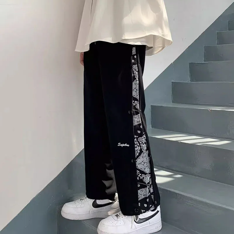 Summer boys fashion straight tube trend baggy handsome high street hip hop wide leg cashew flower casual sports pants