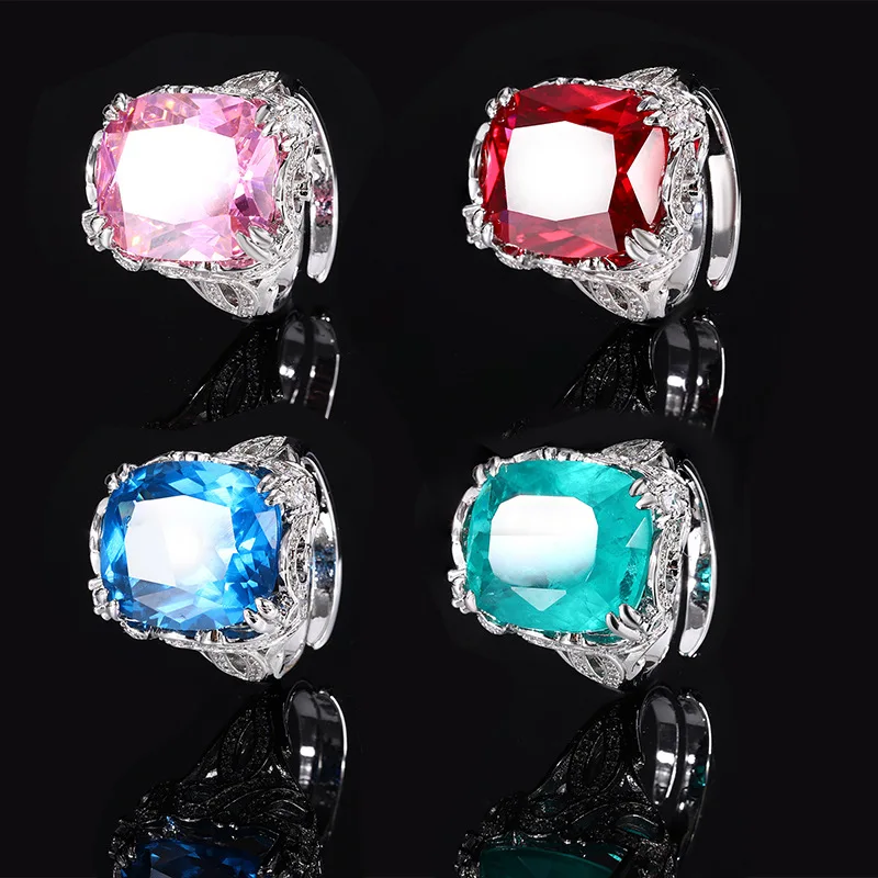 

Jewelry Gold-Plated Gemstone Corundum Fat Rectangular Luxury Inlaid Ring for Women 14*16
