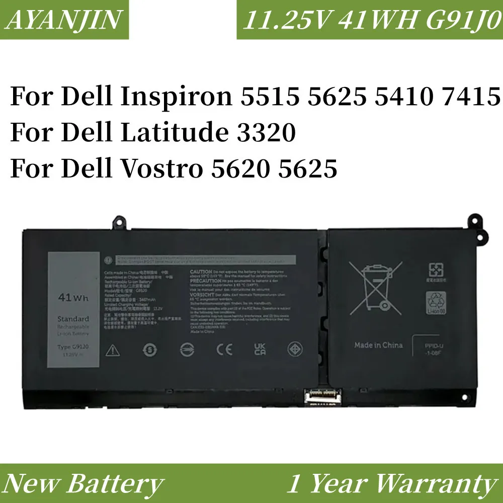 

New G91J0 V6W33 Battery For Dell Inspiron 15 3511 3515 3520 13 5310 5320 5330 5410 5415 Latitude 3320 3420 Vostro 3510 5620
