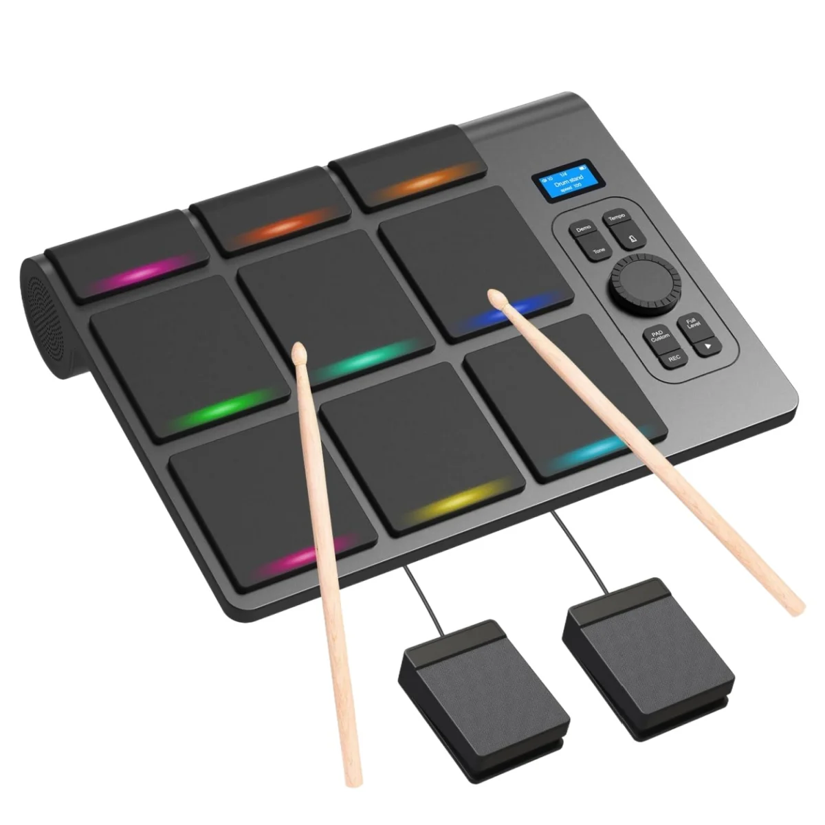 Miwayer 9-Pad Electronic Drum Set w/ 16 Sounds, 2 Pedals, Built-in Rechargeable Battery, Velocity Sensitivity, USB/MIDI Support