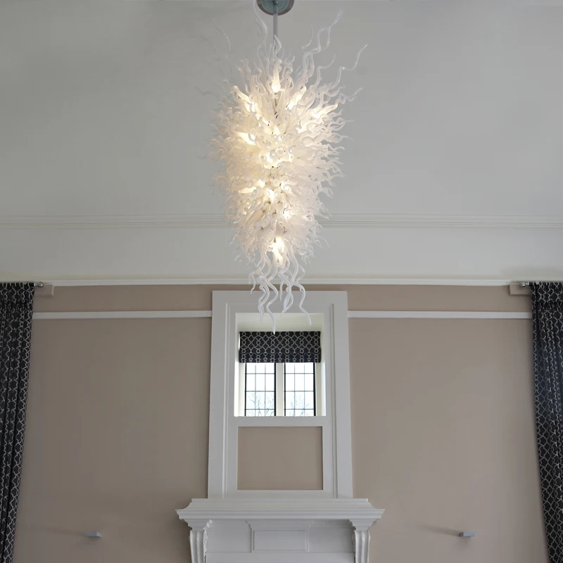 White Color Hand Blown Glass Chandelier Lighting LED Pendant Light Fixtures for Villa Staircase Art Decor Cone Lamp