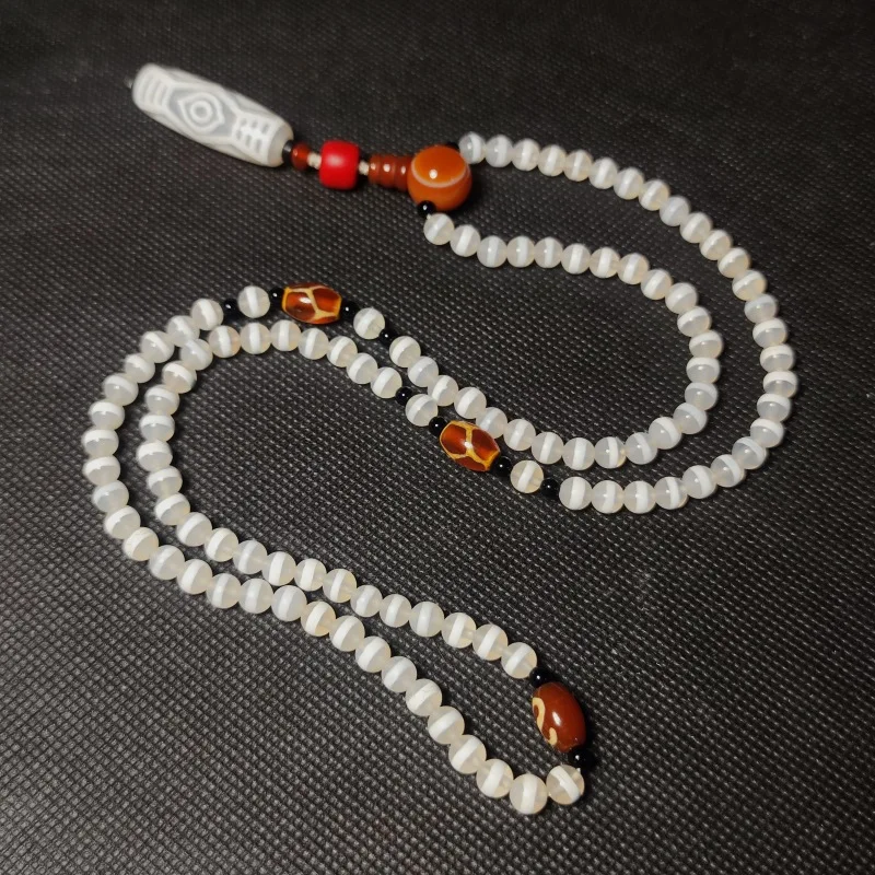 

Белый халцедоновый агат, трехсторонний Будда, Тианьян, 108 бусин, однолинейное медицинское ожерелье с подвеской в виде глаза, 9 глаз