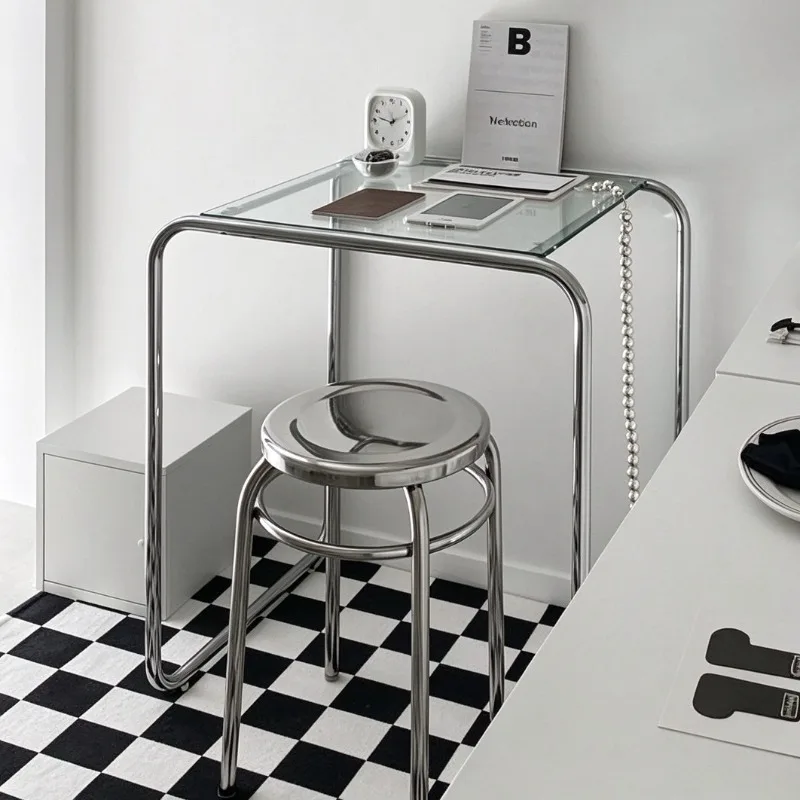 Stainless Steel Stool Circular Protable Stackable Dining Stools Luxury and Comfortable Makeup Stools Retro Nordic Home Furniture