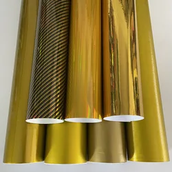 Matte Gold Metallic Brushed Mirror Chrome Vinyl Wrap Film Holographic Carbon Golden Car Wrapping Roll Adhesive Decal
