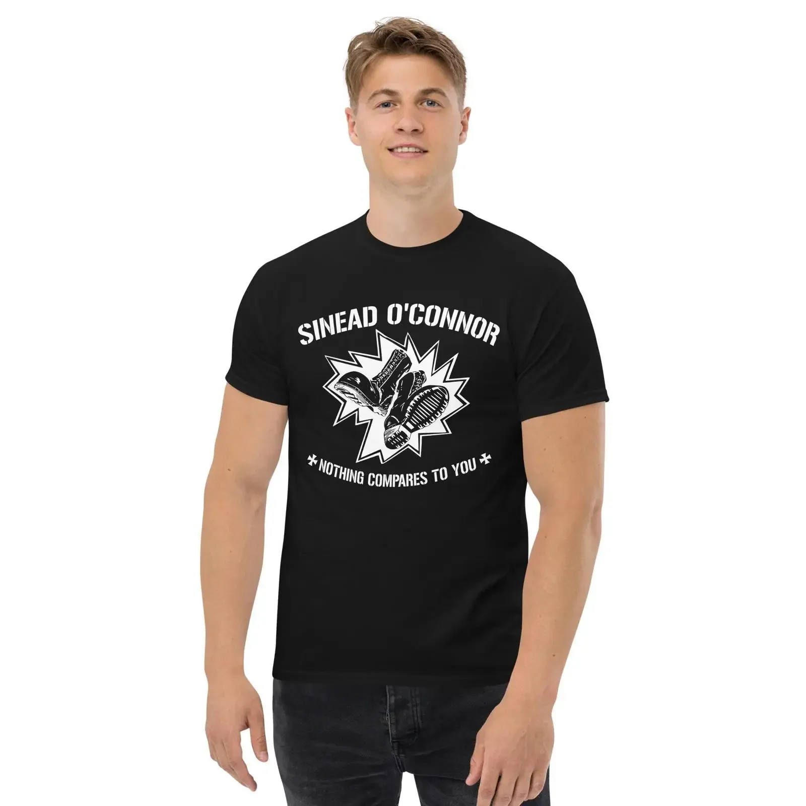 Camiseta Clássica Vintage Sinead O'Connor Agnostic Front Mash Up, Estilo Casual Lavado, Roupas de Designer Estilosas e Ligeiramente Elásticas