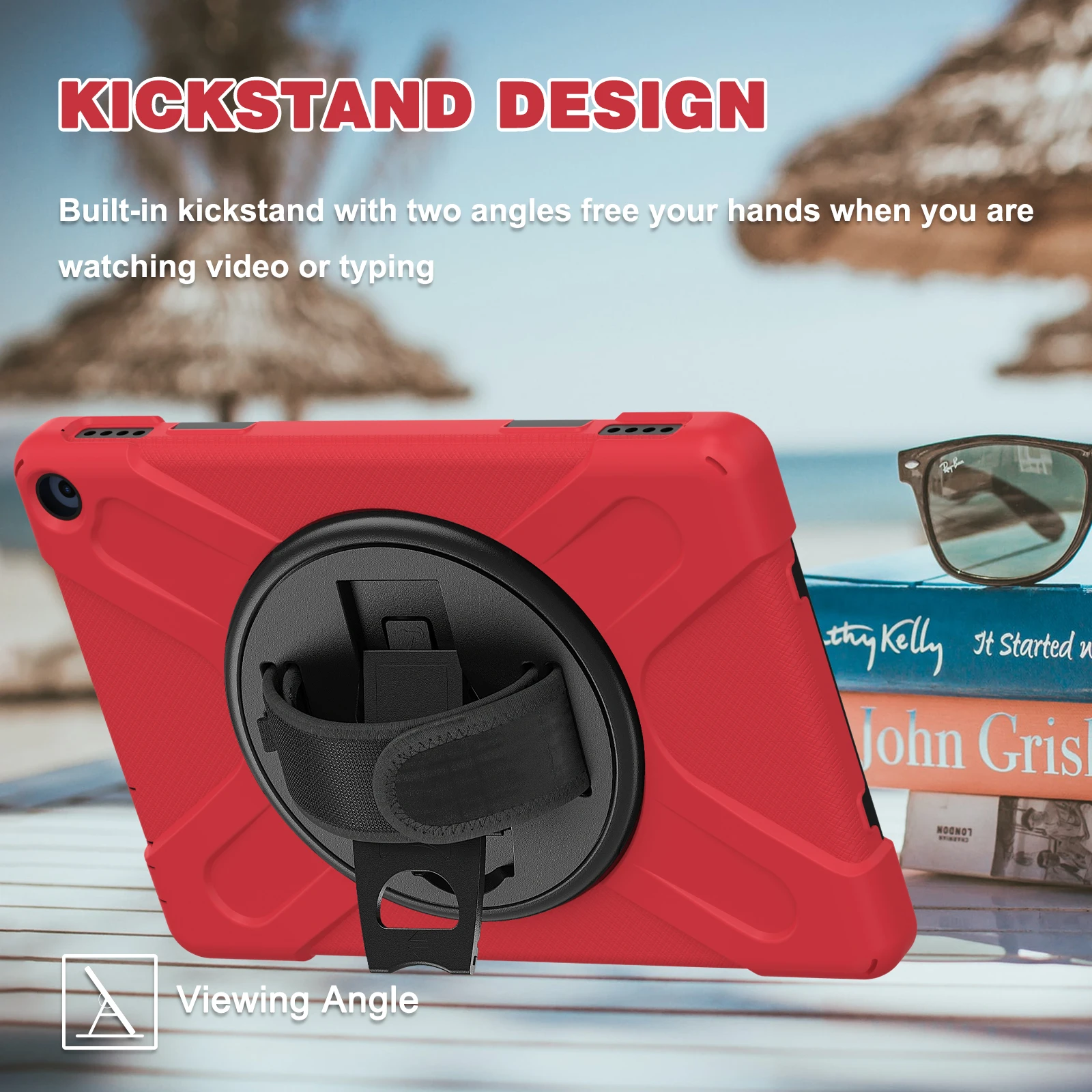 Rugged Case For Amazon Fire HD 10 Plus 2021 11th Generation 10.1 inch 360 Rotating Stand Armor Cover With Hand & Shoulder Strap view 4