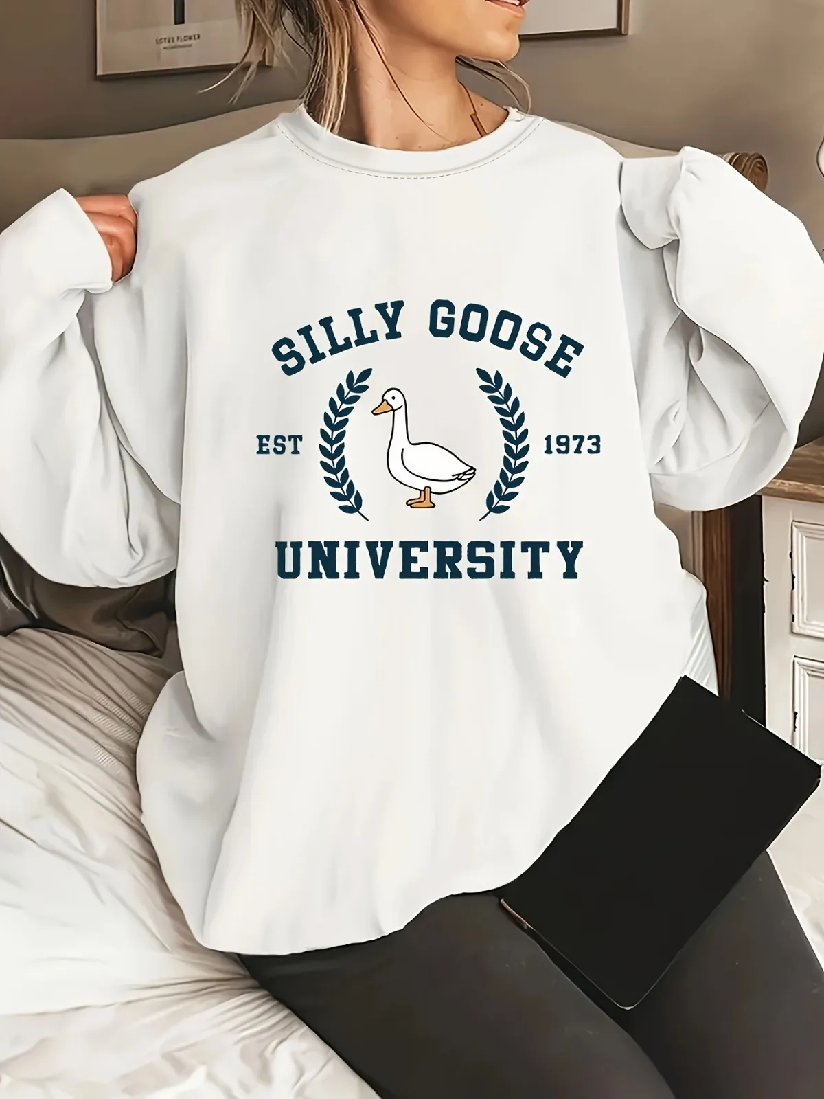 

Женский повседневный модный пуловер с принтом Silly Goose и толстовка с круглым вырезом, подходящий для повседневной носки и праздничных подарков