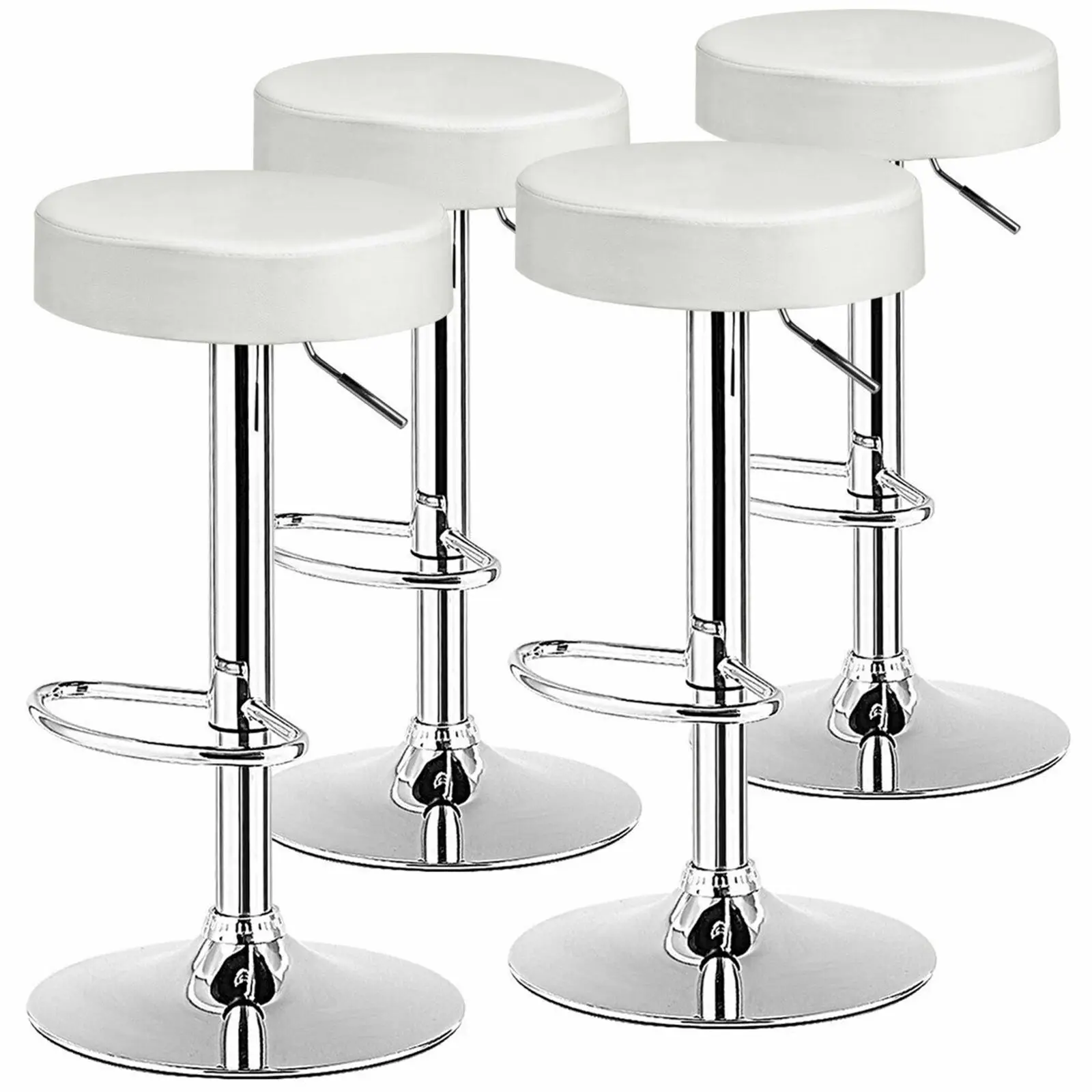 

4PCS Adjustable Swivel Bar Stool PU Leather Kitchen Counter Bar Chairs White