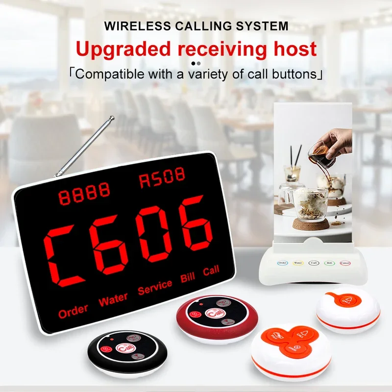 QWICALL Wireless Calling System Restaurant Pager Voice Broadcast Host 2 Watch Receivers 10 Call Buttons For Bar Hotel Cafe