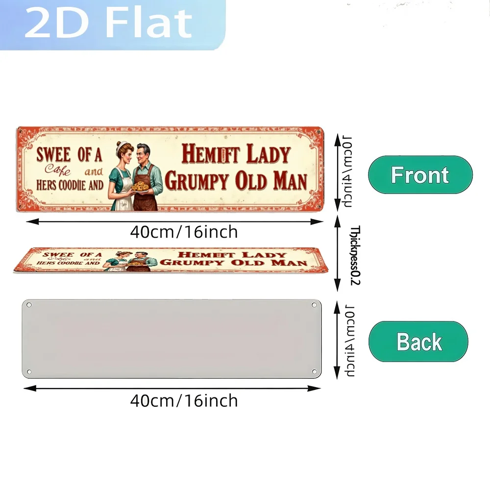 2D Flat - A Two-Dimensional Flat Aluminum Showcasing a Rustic Design of a Woman And an Elderly Man,, Ideal for Farmhouse