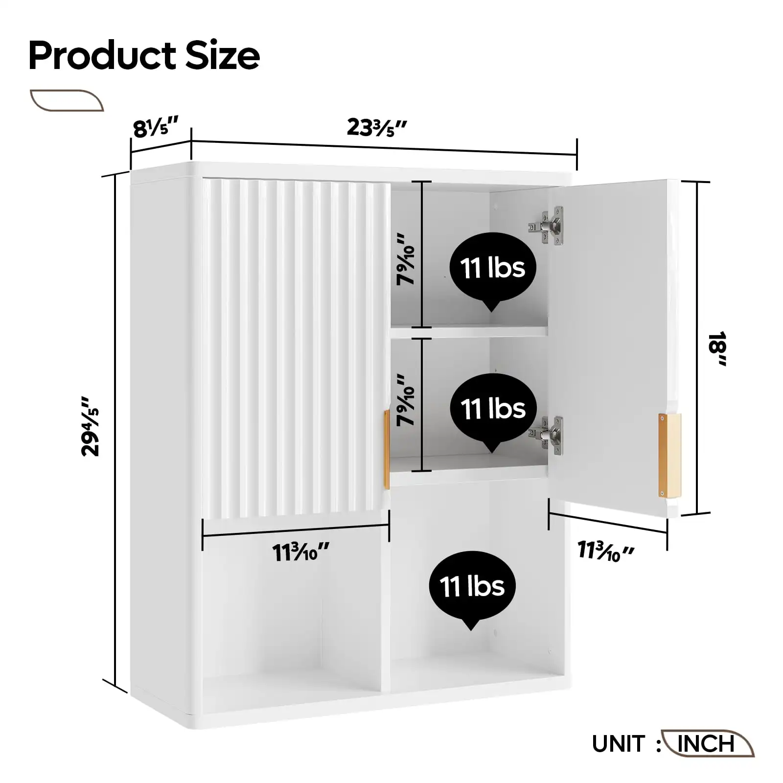 Fluted Wall-Mounted Bathroom Medicine Cabinet with Door & Shelves,23.62 x 8.27 x 29.84 Inches Wooden Over Toilet Storage Cabinet