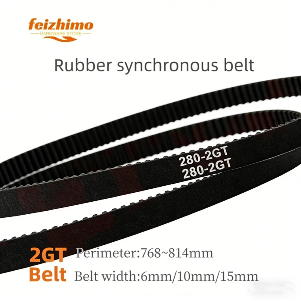 2GTGT2 Width 6/9/10mm Black Rubber Belt Synchronous Belt Circular Belt Circumference 768-814mm 3D Printer Accessory Suitable For