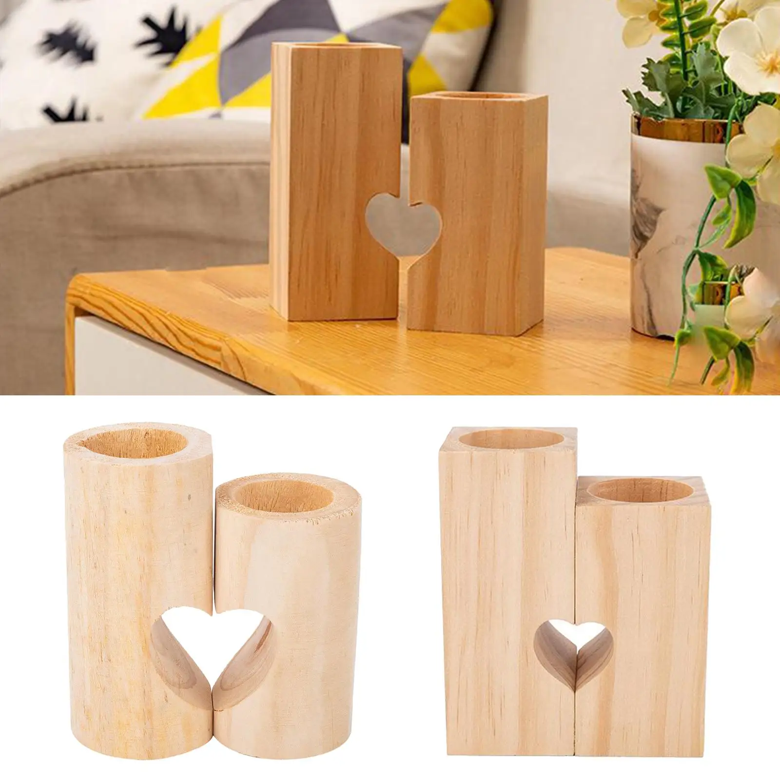 Natural Plywood Tealight Candle Holder Rustic Heart Shape for Votive Candles Home Tabletop Wedding Party Decoration