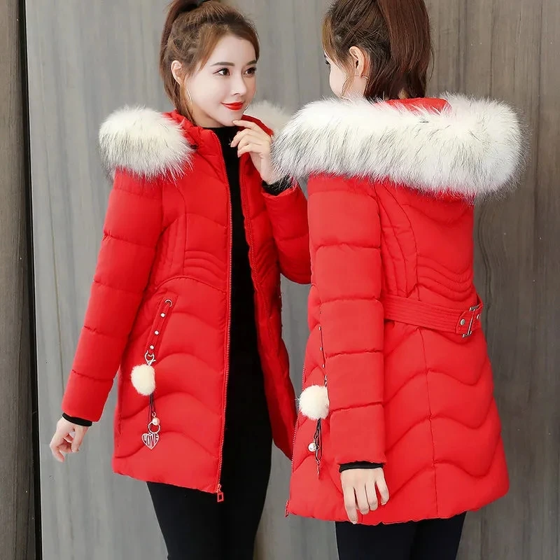 2023 Women Parkas Winter Ladies Casual Long Coats Woman Jackets Winter Women Hooded Fur Collar Cotton Parkas Warm Coat Outwear