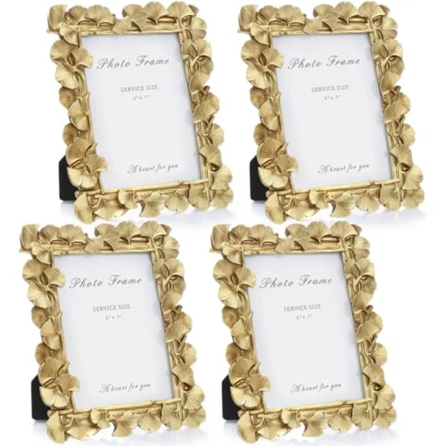 

Винтажные золотые фоторамки с узором из листьев гинкго, антикварные декоративные рамки из смолы со стеклянной передней панелью для домашнего настольного декора (набор из 3 шт.)