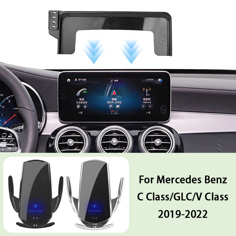 Car Phone Holder Screen Panel Fixed Base For Mercedes-Benz GLC 2020 2021 2022 C253 X253 15W Car Phone Wireless Charging Mount