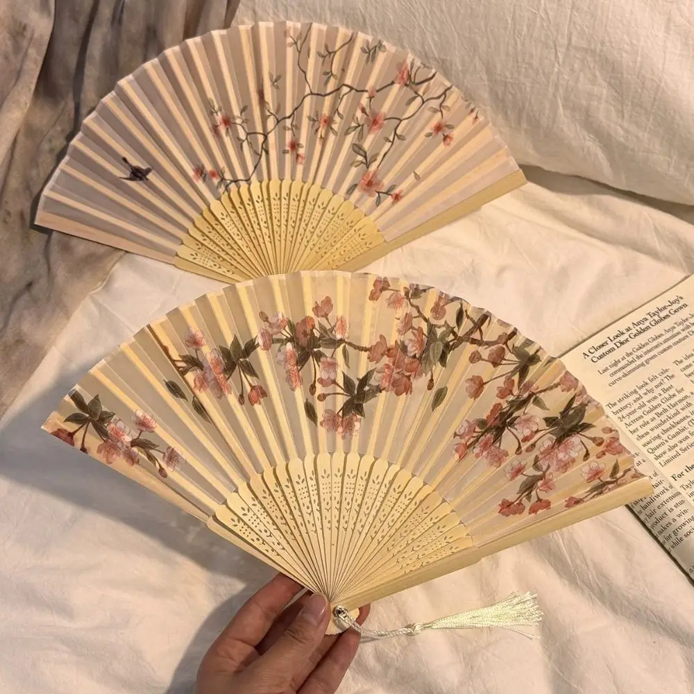 Vintage Style Chinese Japanese Folding Fan Plastic Colorful Shank Classical Dance Fan Crafts Folding Photo Props Gifts