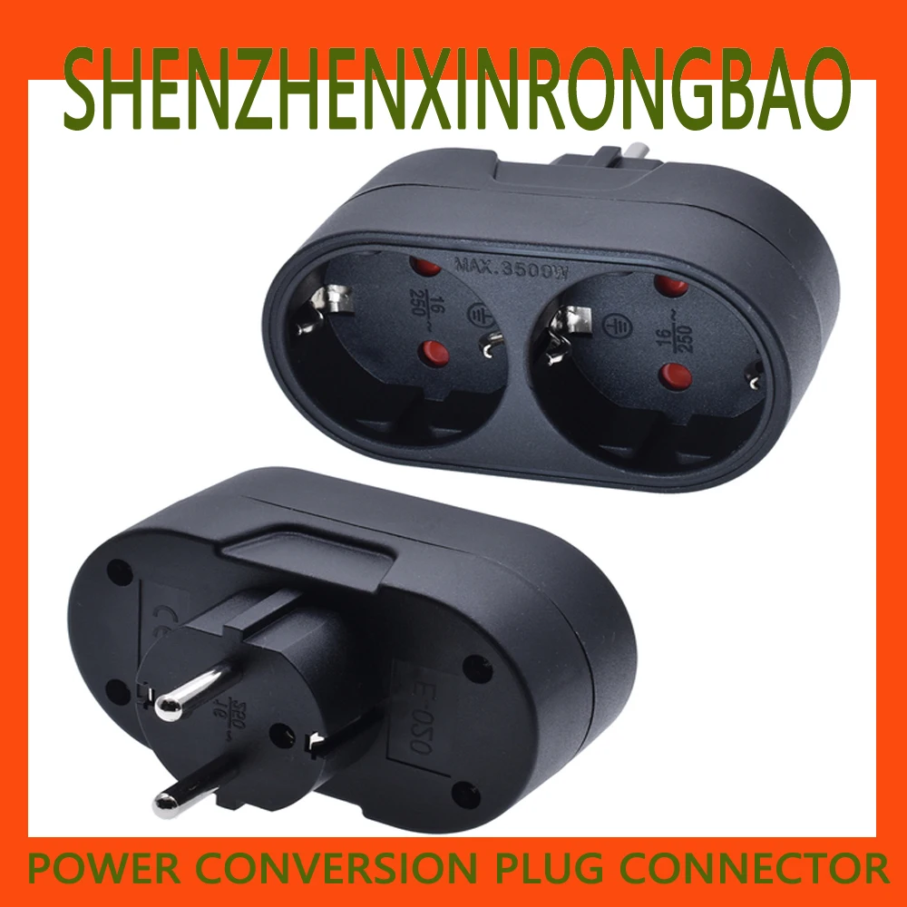 New Adapter Converter Outlet Conversion Socket EU Power Travel 16A 250V Safety Door 1 to2 Way European French Electrical Plug BK