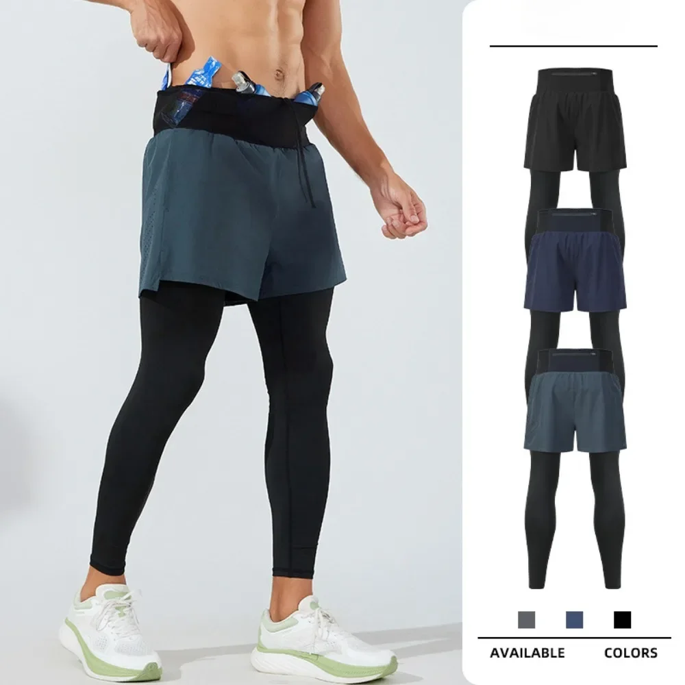 

New Spring Men's Marathon Track and Field Quick-drying Fake Two-piece Training Trousers Sports Running Fitness Yoga Tights