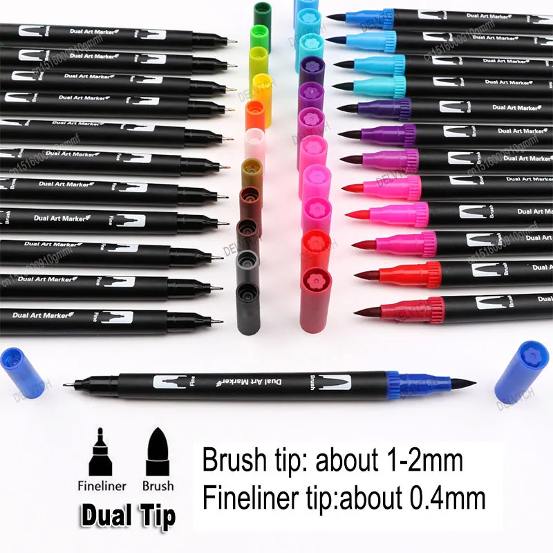 12/24/36/48 Color Set Dual Tip Art Marker Watercolor Brush Fineliner Pen For Drawing Painting Double Head Fine Liner Stationery