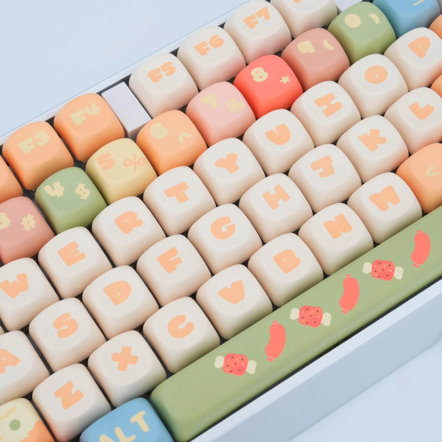 Super Rice Keycap Set MOA Profile Cartoon Cute Round Mechanical Keyboard Caps PBT Thermal Sublimation Custom Food Keycaps