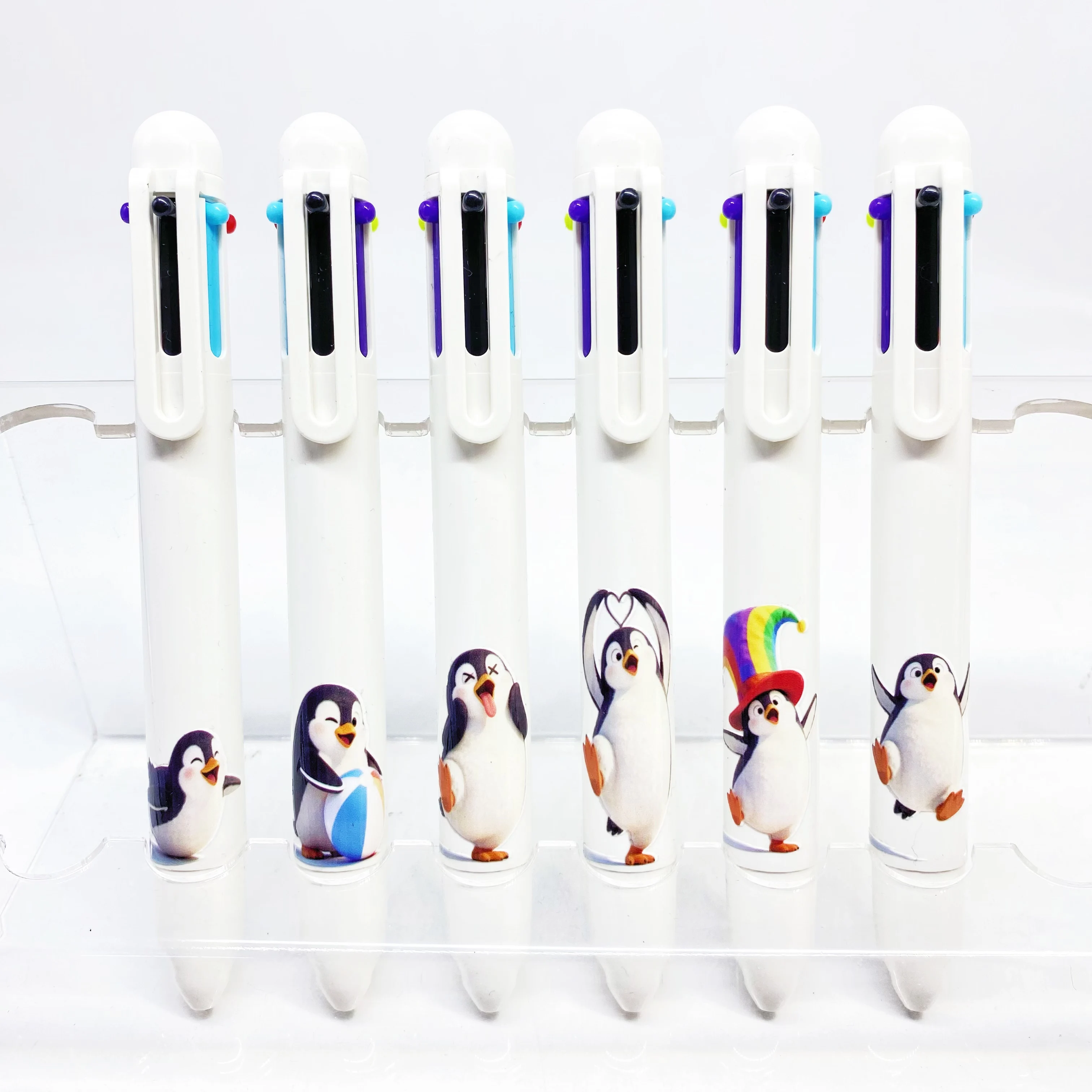 Trendy Penguin 6PCS/8PCS White Set Multicolor Ballpoint Pens Creative Student Writing Pens Office Supplies Practical Goodies