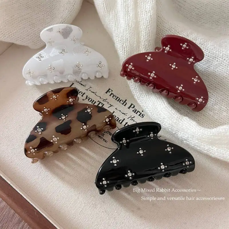 

French Elegant Resin Small Claw Clip 6cm Korea Rhinestone Shark Hairpins Barrettes Girls Ponytail Headwear Hair Accessories