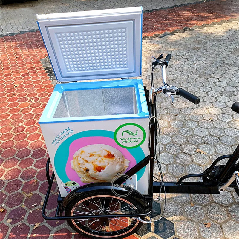 Hot Sale Freezer Electric Bike Bicycle Cold Drink Small Popsicle Ice Cream Cart  Street Mobile Food Cart Tricycle Adult Bicycle