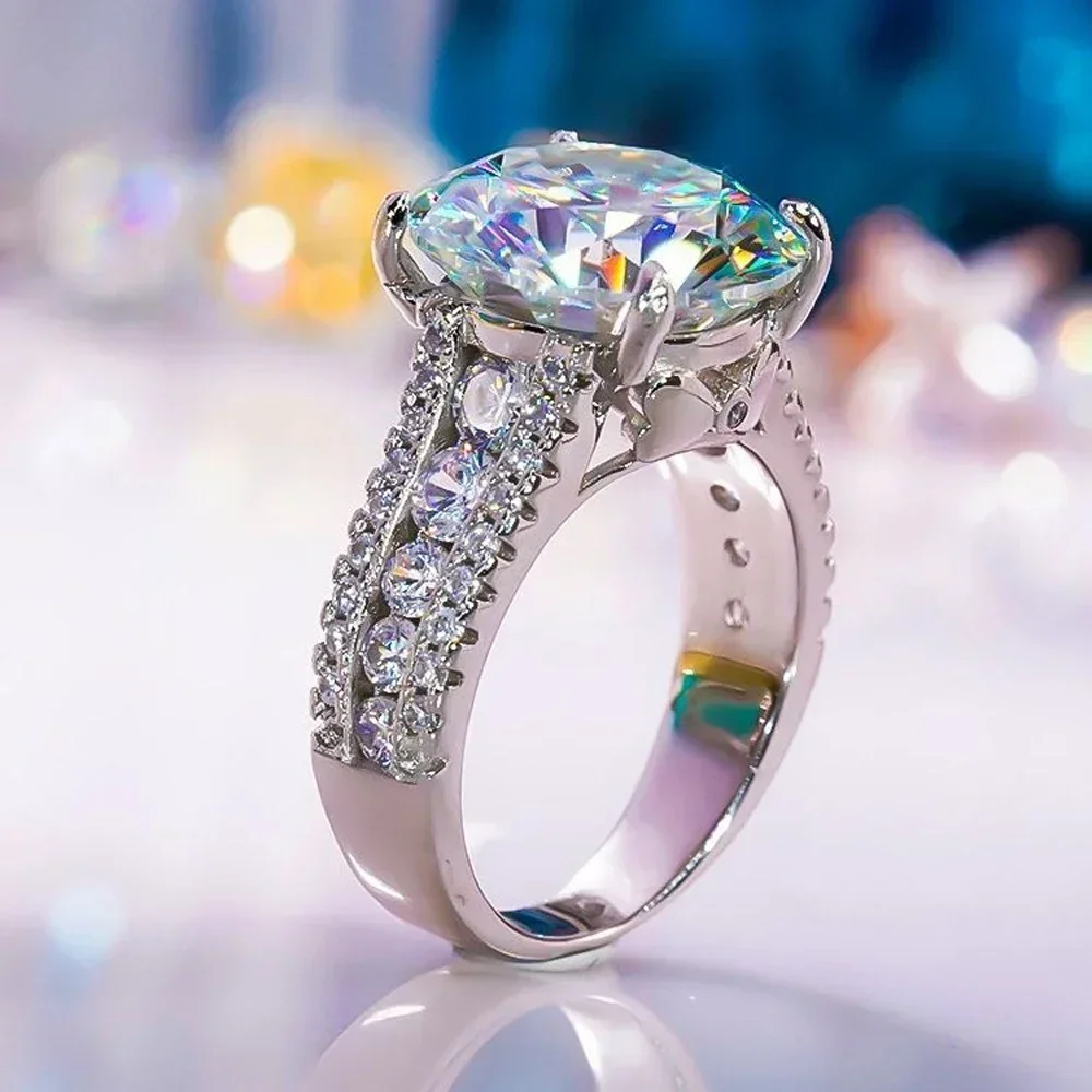 Luxury D Color 10 Carat Moissanite Ring for Women 925 Sterling Silver Brilliant Round Diamond Engagement Wedding Bridal Band
