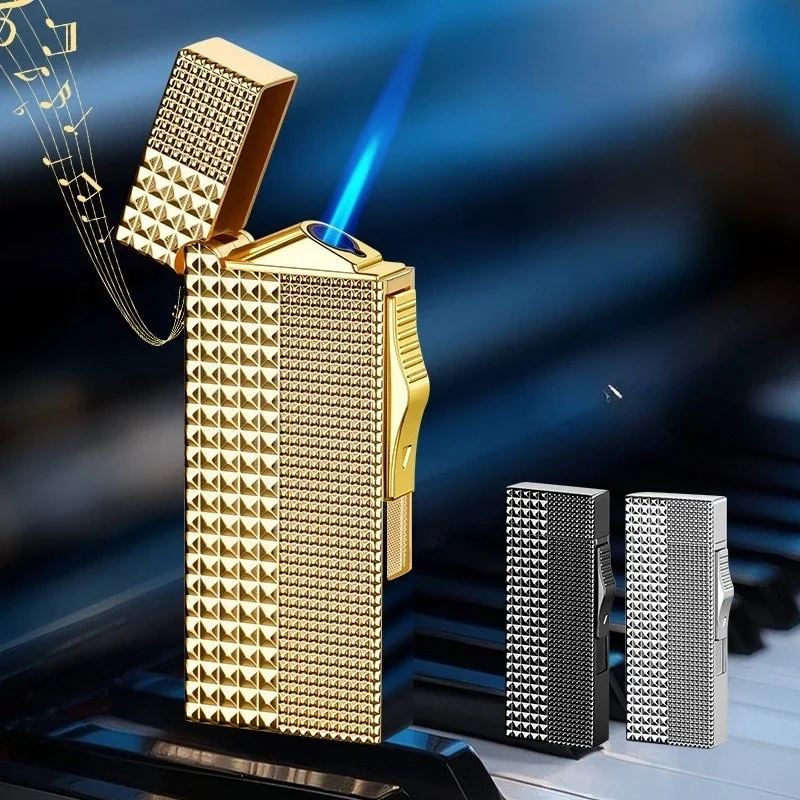 2026 Wave Shaped Paris Nail Steel Sound Loud Oblique Fire Straight Blue Flame Windproof Inflatable Lighter Smoking Tool Gift