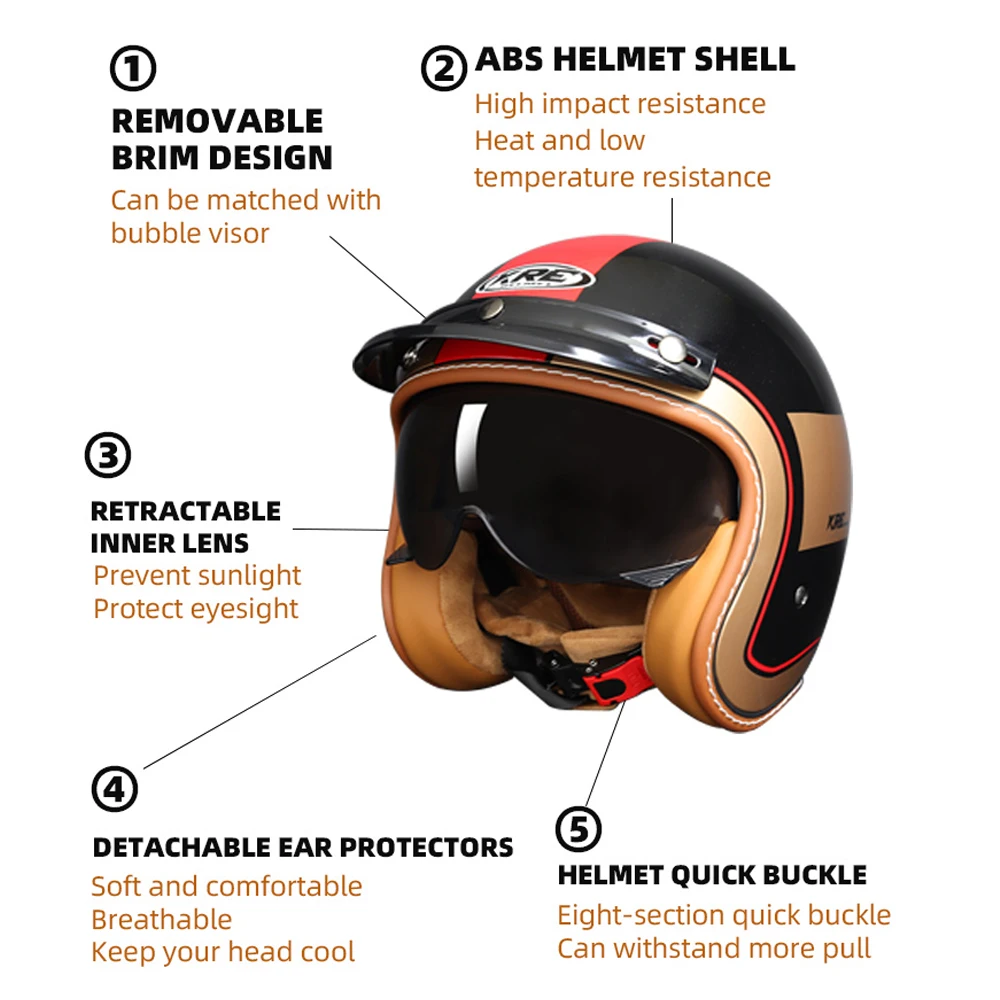 3/4 Motorcycle Helmet Retro Open Face Helmets Summer Biker Moto Helmet Wear-Resistant Motorbike Helmet Motorcycle Equipment Men