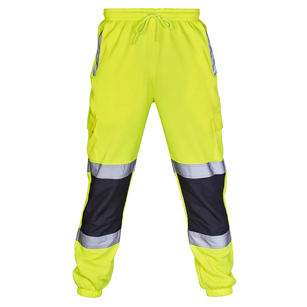 Men\'s Reflective Overalls Multi-pocket Training Sports Trousers Men Road Work High Visibility Overalls Casual Work Casual Pants