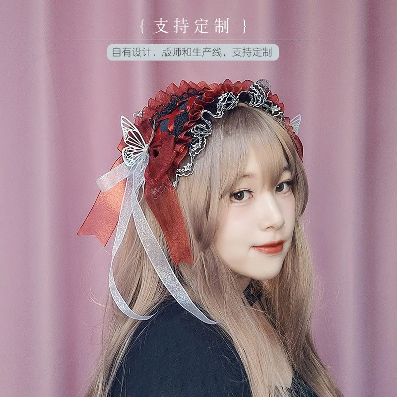 로리타 카와이 고양이 귀 레이스 보우 머리띠 코스프레 애니메이션 KC 헤어 밴드 귀여운 소녀 메이드 머리 장식 헤어 액세서리 헤드 랩