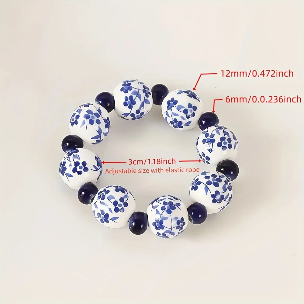 6/12pcs Creative Ethnic Style Hand-Painted Blue And White Beads Napkin Ring Home Table Decoration Napkin Buckle